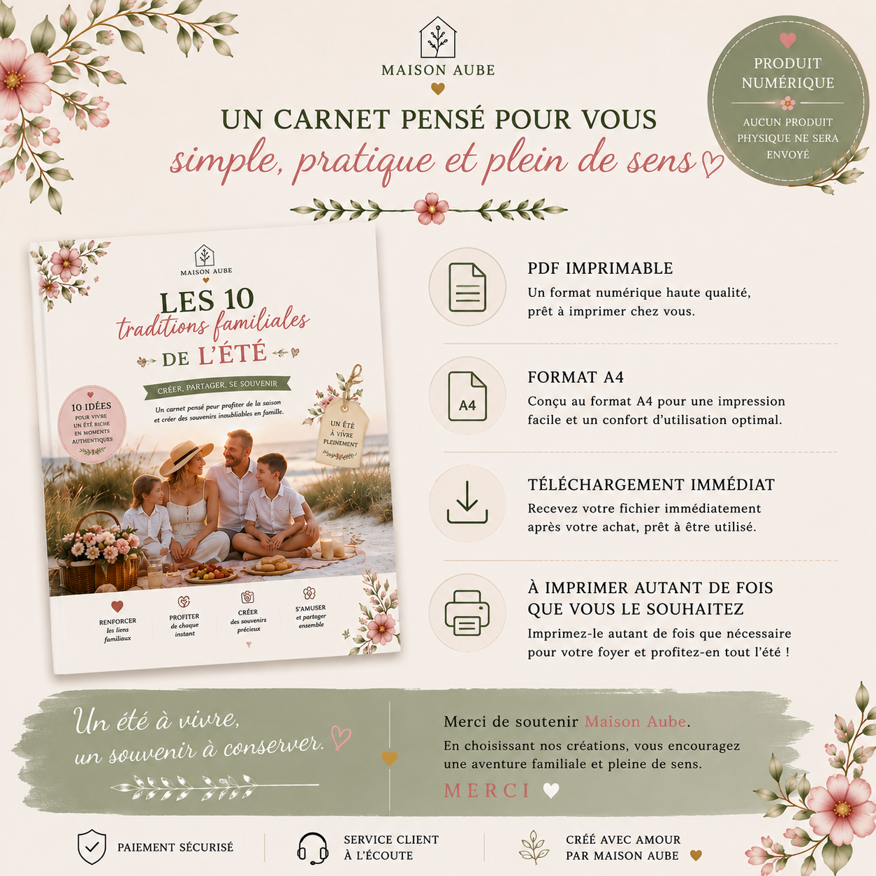 Les 10 Traditions Familiales de l'Été | Carnet PDF imprimable A4 | Activités & Souvenirs en famille